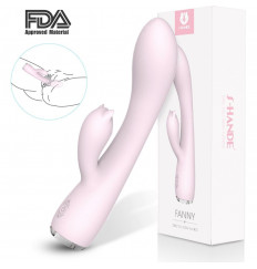 Нежно-розовый вибромассажер FANNY с клиторальным отростком - 20,6 см.