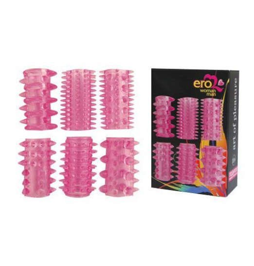 Набор из 6 розовых насадок на пенис - 5,5 см. Набор из 6 розовых насадок на пенис - 5,5 см.