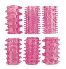 Набор из 6 розовых насадок на пенис - 5,5 см.