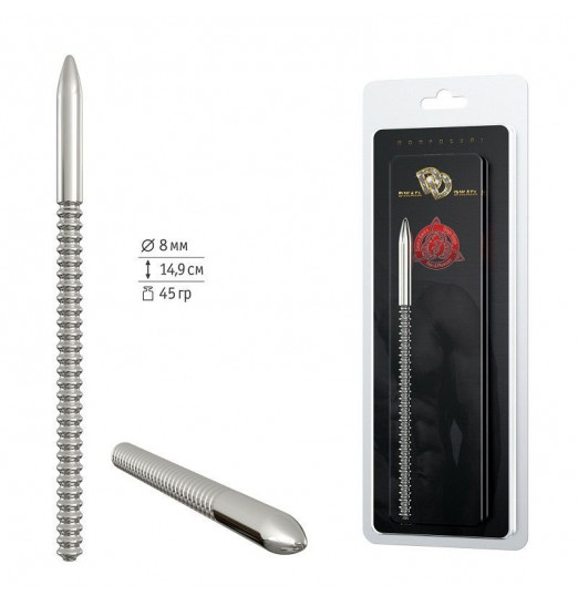 Серебристый уретральный винтовой плаг - 14,9 см.