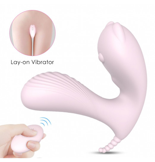 Нежно-розовая вибропробка CARA с клиторальным отростком и пультом ДУ