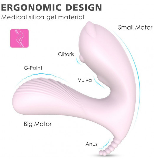 Нежно-розовая вибропробка CARA с клиторальным отростком и пультом ДУ
