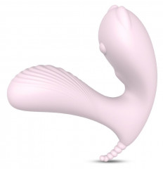 Нежно-розовая вибропробка CARA с клиторальным отростком и пультом ДУ
