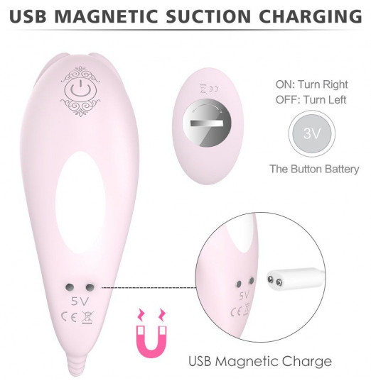 Нежно-розовая вибропробка CARA с клиторальным отростком и пультом ДУ
