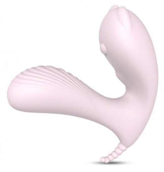Нежно-розовая вибропробка CARA с клиторальным отростком и пультом ДУ