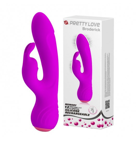 Лиловый вибромассажер Broderick с клиторальным стимулятором - 17,9 см.