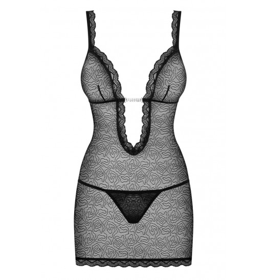 Изысканная сорочка с рисунком и кружевным декольте