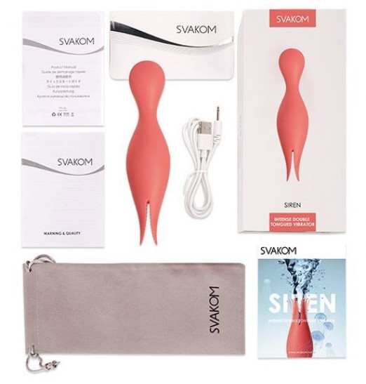 Коралловый раздвоенный вибромассажер Siren для клиторального массажа Коралловый раздвоенный вибромассажер Siren для клиторального массажа