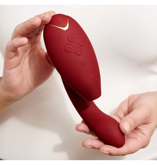 Бордовый стимулятор Womanizer DUO с вагинальным отростком