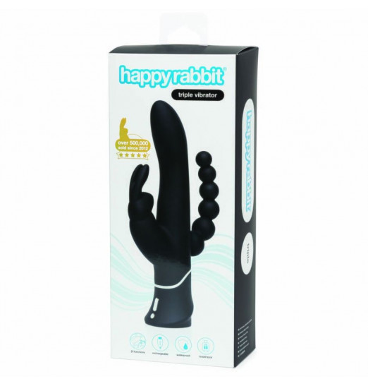 Черный перезаряжаемый вибратор Triple Curve Rechargeable Rabbit Vibrator - 25,4 см.