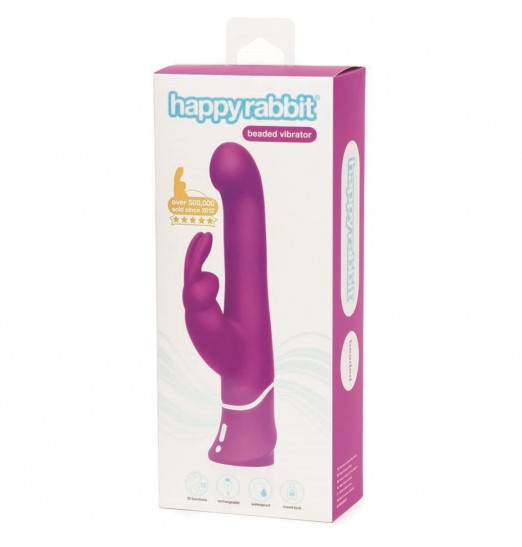 Фиолетовый вибратор с клиторальным стимулятором Beaded G-Spot Rechargeable Rabbit Vibrator - 24 см.