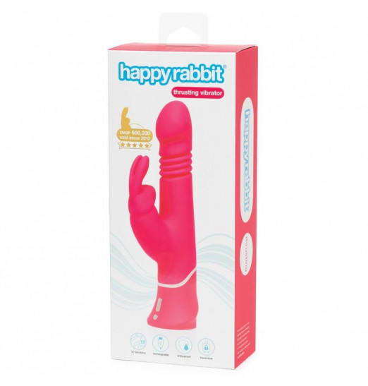 Розовый вибратор Thrusting Realistic Rechargeable Rabbit Vibrator с имитацией толчков - 22,8 см.