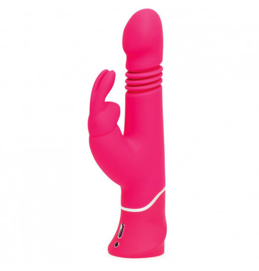 Розовый вибратор Thrusting Realistic Rechargeable Rabbit Vibrator с имитацией толчков - 22,8 см.