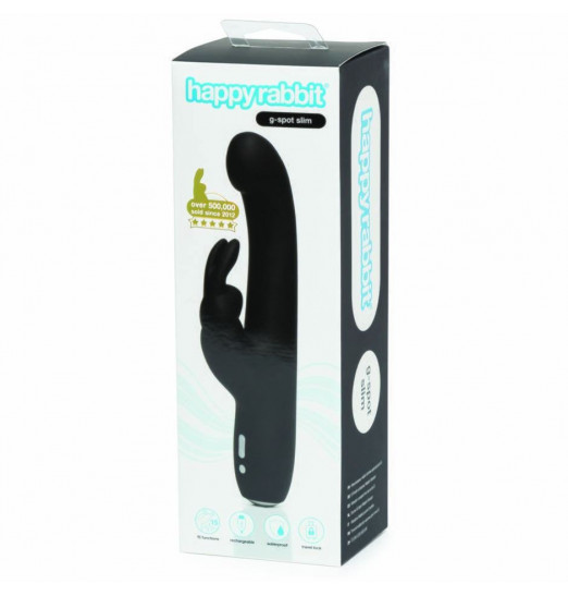 Чёрный вибратор Slimline G-Spot Rechargeable Rabbit Vibrator - 24,1 см.
