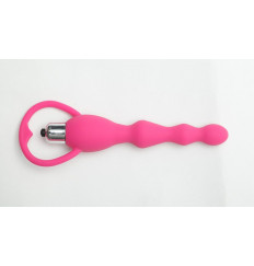 Розовый силиконовый анальный вибростимулятор с ограничителем - 17,5 см.