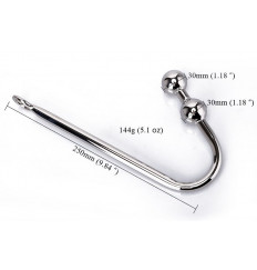 Серебристый анальный крюк для подвешивания с двумя шариками