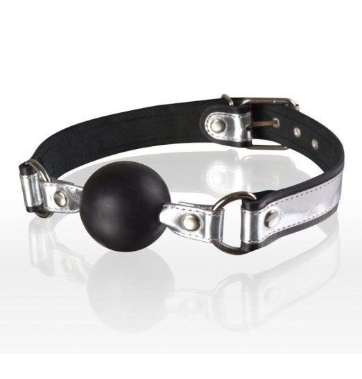 Кляп-шарик на чёрно-серебристых ремешках