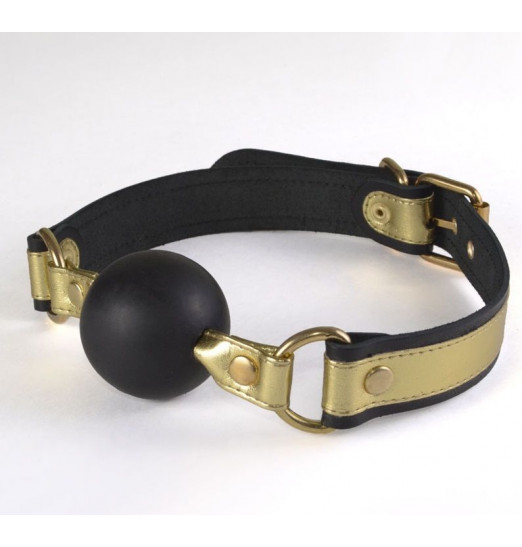 Кляп-шарик на чёрно-золотистых ремешках