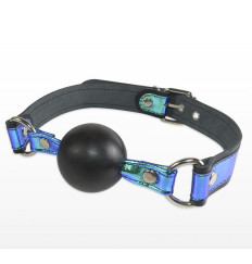 Кляп-шарик на чёрно-синих ремешках Кляп-шарик на чёрно-синих ремешках