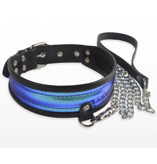 Сине-черный ошейник с поводком
