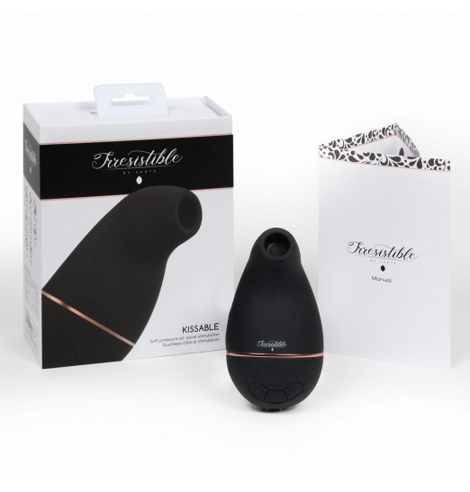 Черный клиторальный вакуум-волновой массажер Irresistible Kissable