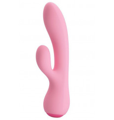 Нежно-розовый вибратор Zachary с клиторальным стимулятором - 17,8 см.