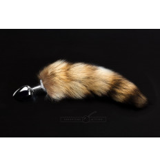 Большая серебристая анальная пробка с пушистым коричневым хвостом