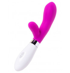 Розовый силиконовый вибратор с клиторальным стимулятором - 20,4 см.