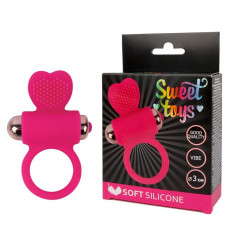 Розовое эрекционное виброкольцо с сердечком
