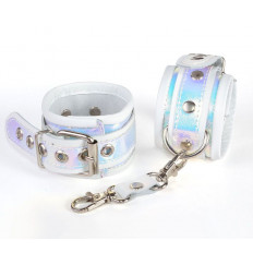 Белые кожаные наручники с перламутровым блеском Белые кожаные наручники с перламутровым блеском