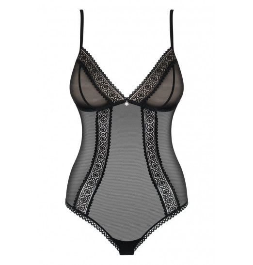 Полупрозрачное боди с кружевными вставками и атласным бантиком