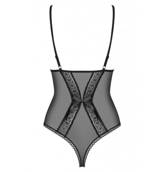 Полупрозрачное боди с кружевными вставками и атласным бантиком