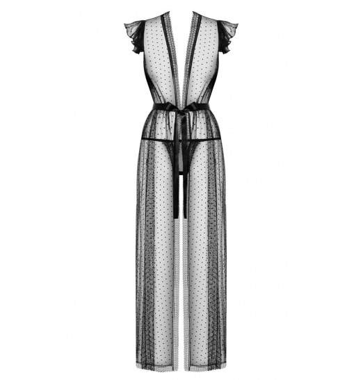 Восхитительный длинный полупрозрачный пеньюар с атласным поясом