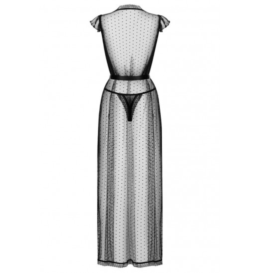 Восхитительный длинный полупрозрачный пеньюар с атласным поясом