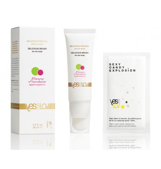 Массажное масло DELICIOUS BRUSH APPLE RASPBERRY с кисточкой - 50 мл.