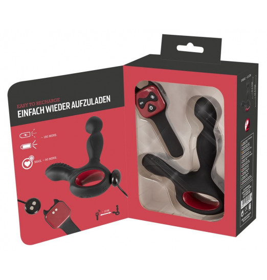 Черный вибромассажер простаты с нагревом и ротацией Prostate Plug - 14,5 см.