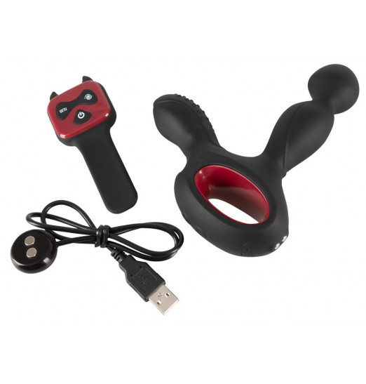 Черный вибромассажер простаты с нагревом и ротацией Prostate Plug - 14,5 см.