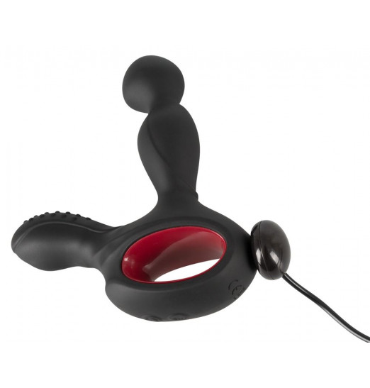 Черный вибромассажер простаты с нагревом и ротацией Prostate Plug - 14,5 см.