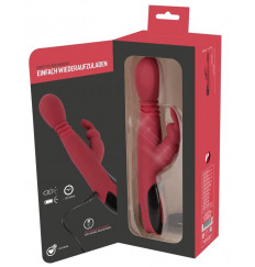 Красный вибромассажер с клиторальным отростком Rabbit Vibrator - 26,5 см.