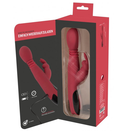 Красный вибромассажер с клиторальным отростком Rabbit Vibrator - 26,5 см. Красный вибромассажер с клиторальным отростком Rabbit Vibrator - 26,5 см.