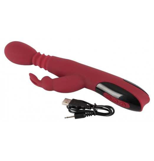 Красный вибромассажер с клиторальным отростком Rabbit Vibrator - 26,5 см. Красный вибромассажер с клиторальным отростком Rabbit Vibrator - 26,5 см.
