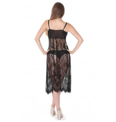 Длинная полупрозрачная кружевная сорочка на тоненьких бретельках