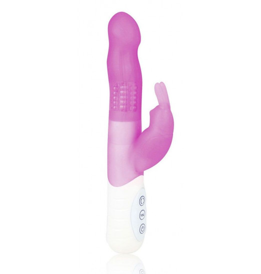 Розовый силиконовый вибратор hi-tech с клиторальным отростком - 21 см.