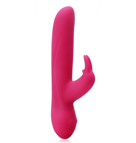 Розовый силиконовый вибратор с клиторальным отростком и 7 режимами вибрации - 21 см.