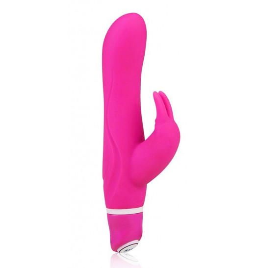 Розовый силиконовый вибратор со стимулятором клитора - 21 см.