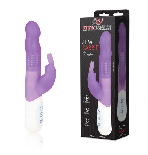 Фиолетовый силиконовый вибратор с клиторальным отростком - 21 см.