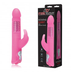 Розовый силиконовый вибратор с шариками и клиторальным отростком - 25 см.