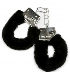 Металлические наручники с черной опушкой и ключиком