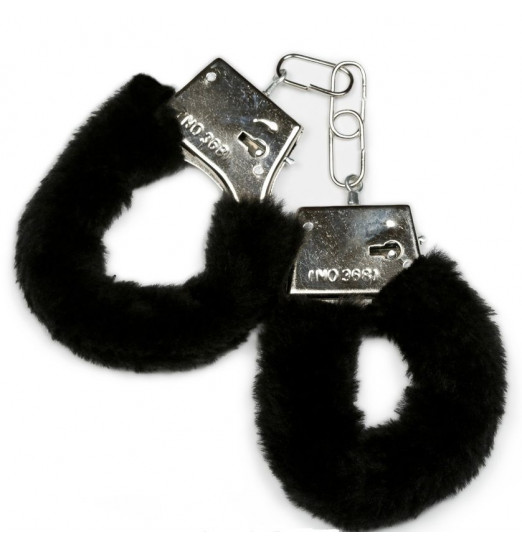 Металлические наручники с черной опушкой и ключиком
