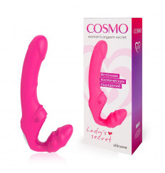 Розовый безремневой страпон с 9 режимами вибрации